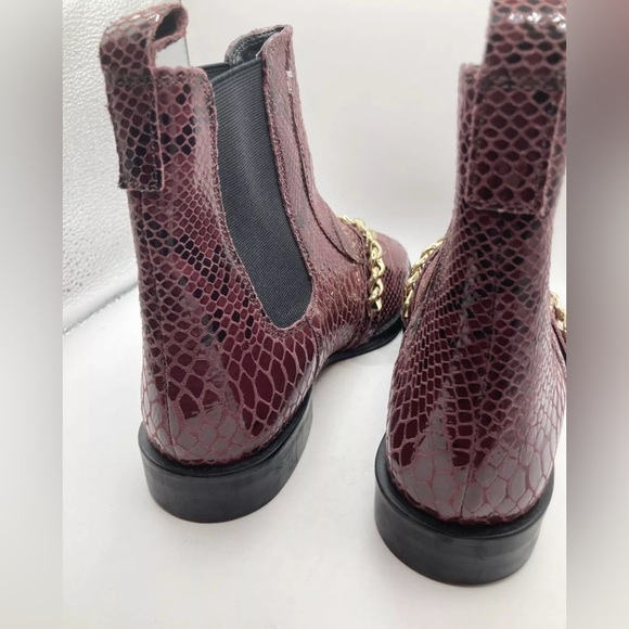 ASOS Boots Red Snake Bootie Gold Chain Ava Leather Women’s Size 5 Animal Print - Picture 9 of 11